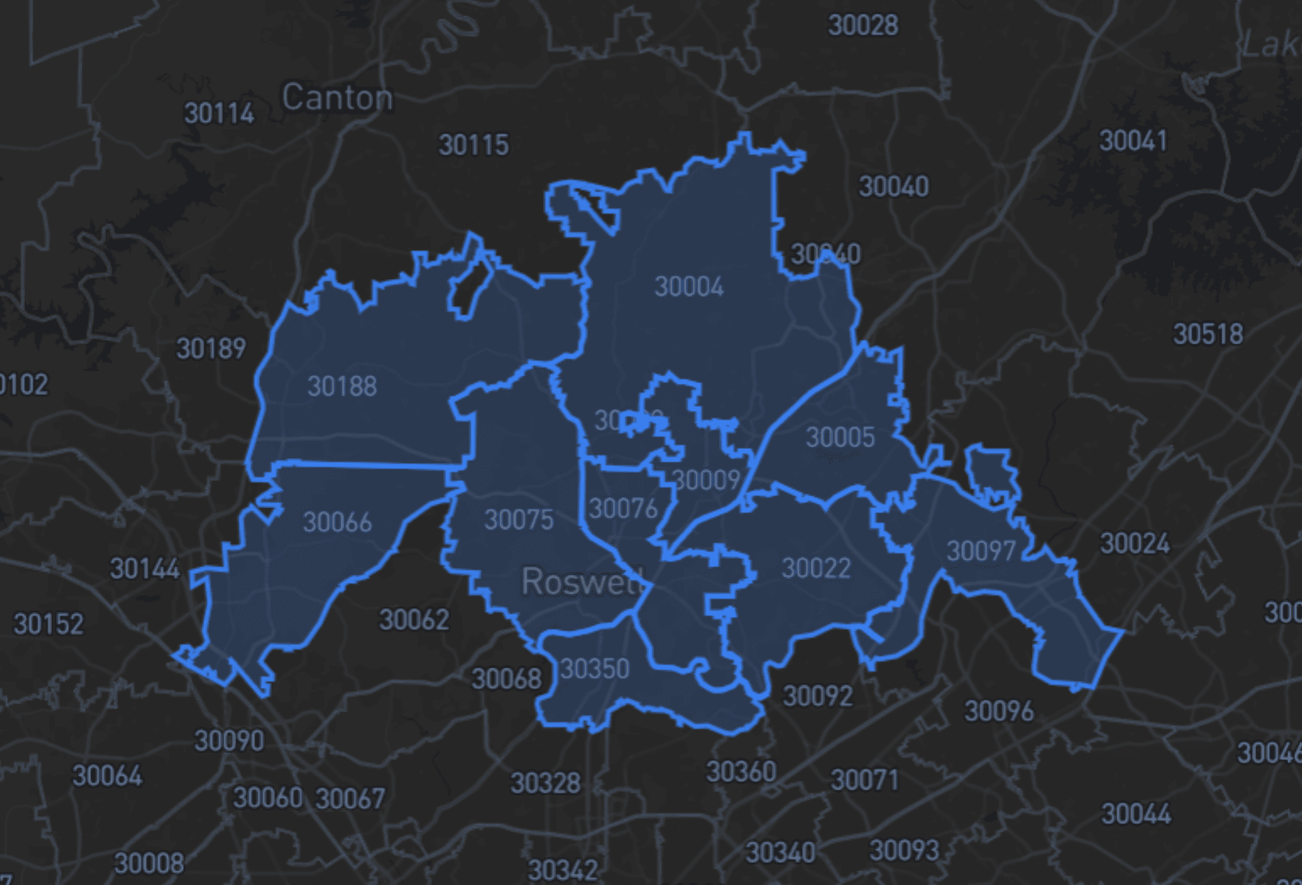 Zip code selection with interactive map
